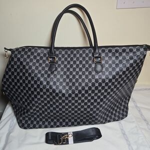 Over-Sized Black Patterned Women's Tote Or Duffel Bag